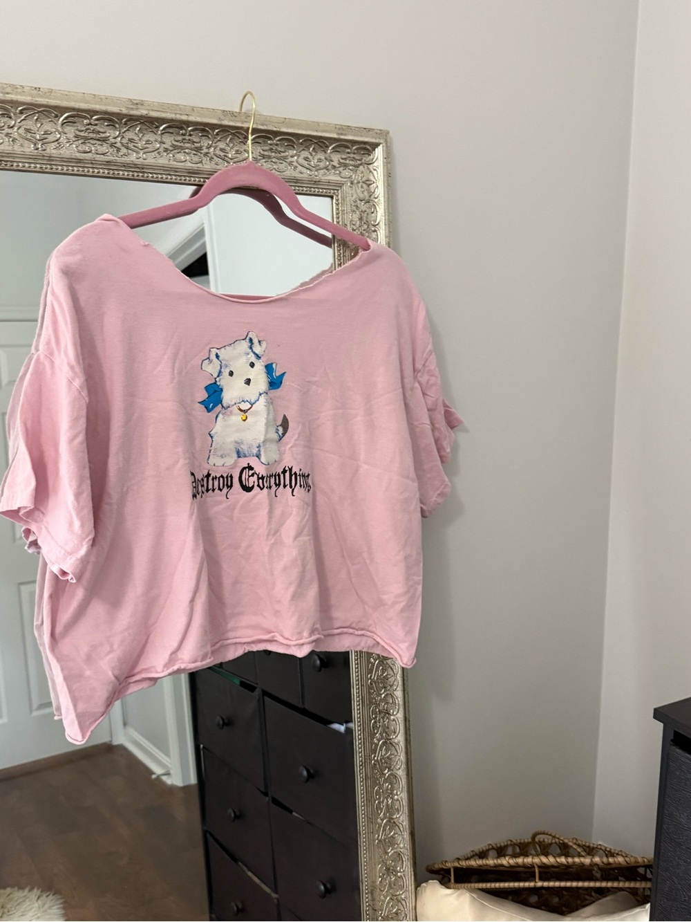 Pink Girls' Graphic Cropped Tee - Cute Puppy Design